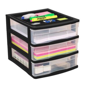 Clear Desktop 3 Drawer With Storage Tray - Black