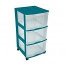Clear Floor 3 Drawer Storage With Top Tray & Wheels - Green