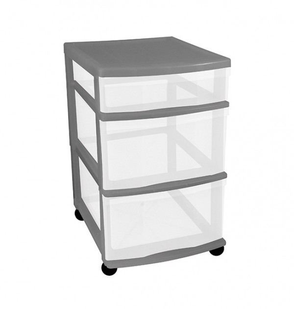 Clear Floor 3 Drawer Storage With Wheels - Grey
