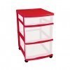 Clear Floor 3 Drawer Storage With Wheels - Red