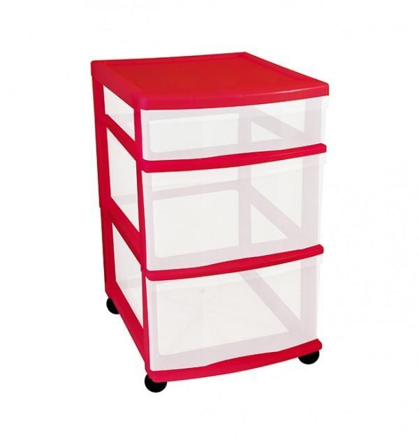 Clear Floor 3 Drawer Storage With Wheels - Red