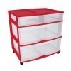 Clear Floor 4 Drawer Storage With Top Tray & Wheels - Red