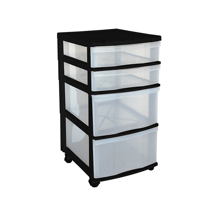 Clear Floor Storage 4 Drawers W Wheels Assorted Colours