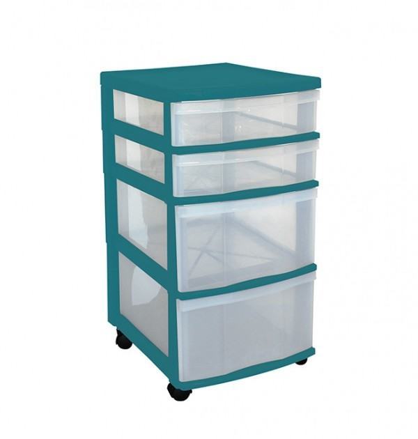 Clear Floor 4 Drawer Storage With Wheels - Green