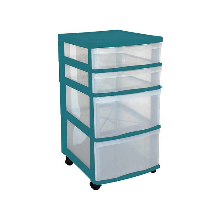 Clear Floor 4 Drawer Storage With Wheels - Green