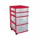 Clear Floor 4 Drawer Storage With Wheels - Red