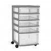 Clear Floor 5 Drawer Storage With Wheels - Grey