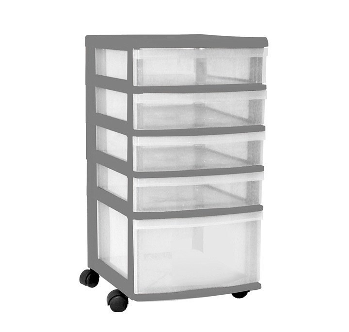 Clear Floor 5 Drawer Storage With Wheels - Grey