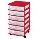 Clear Floor 6 Drawer Storage With Wheels - Red