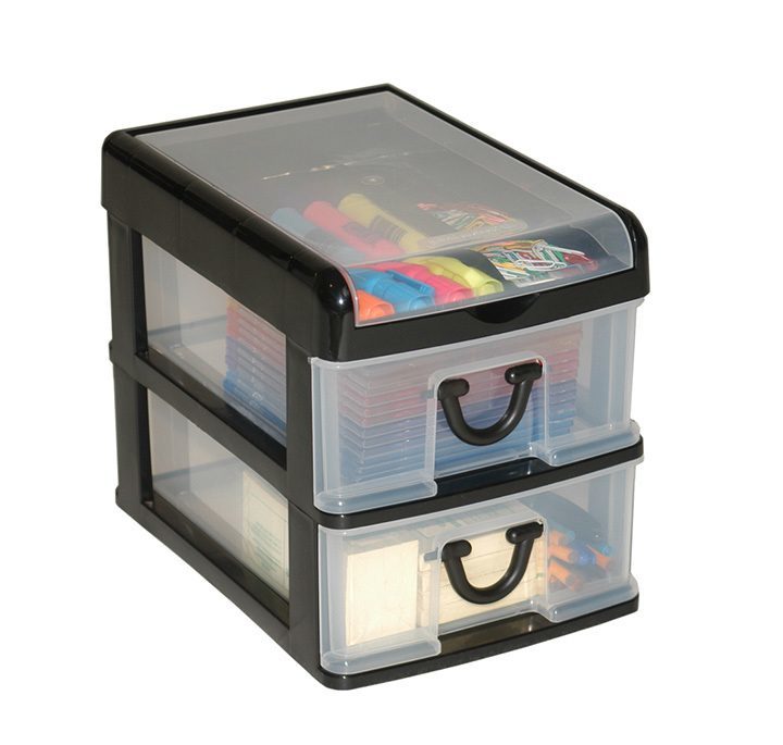 Clear Nic Nack 2 Drawer With Hinged Lid - Black