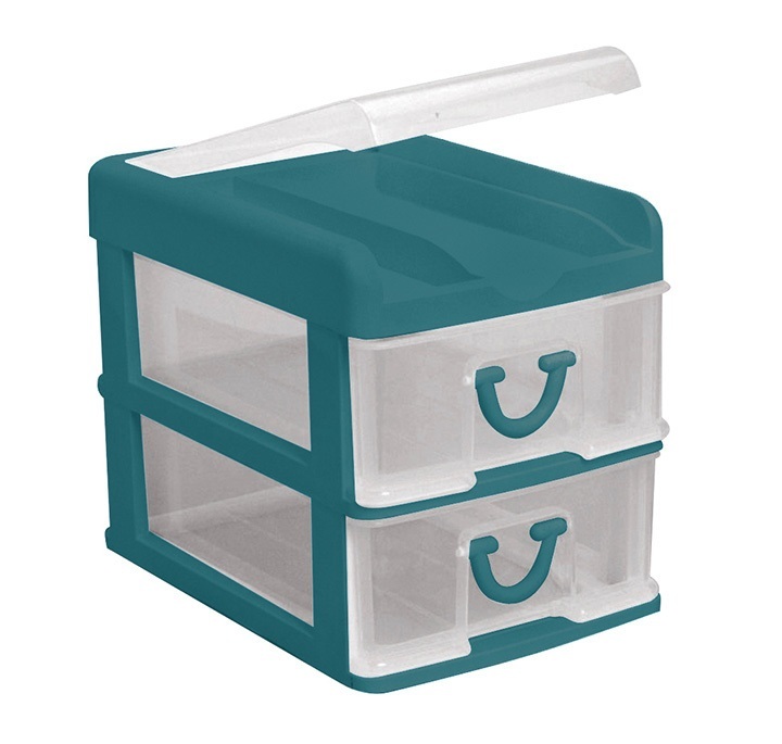 Clear Nic Nack 2 Drawer With Hinged Lid - Green