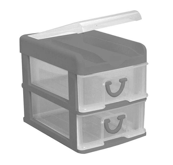 Clear Nic Nack 2 Drawer With Hinged Lid - Grey
