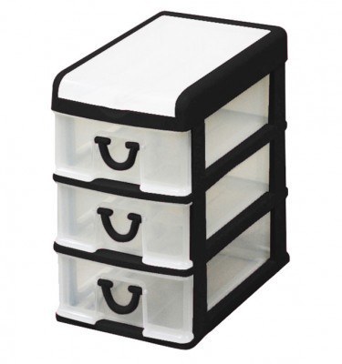 Clear Nic Nack 3 Drawer With Hinged Lid - Black