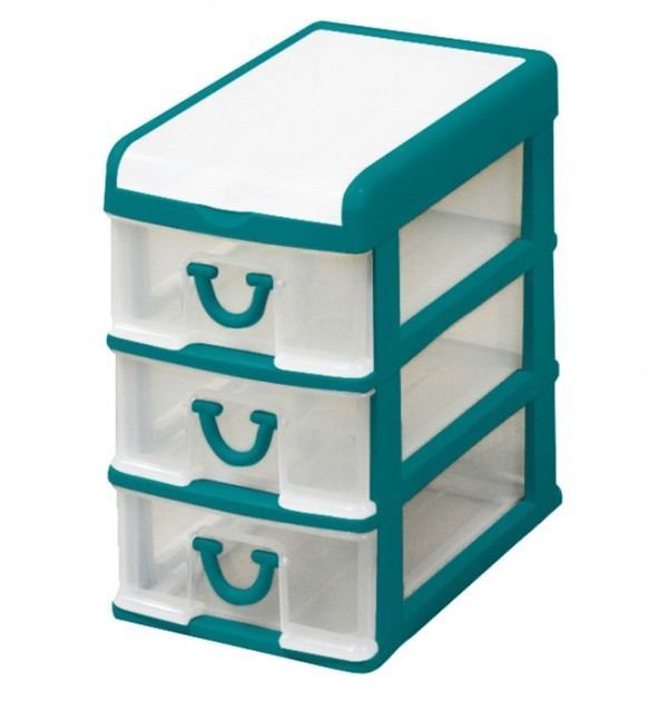 Clear Nic Nack 3 Drawer With Hinged Lid - Green