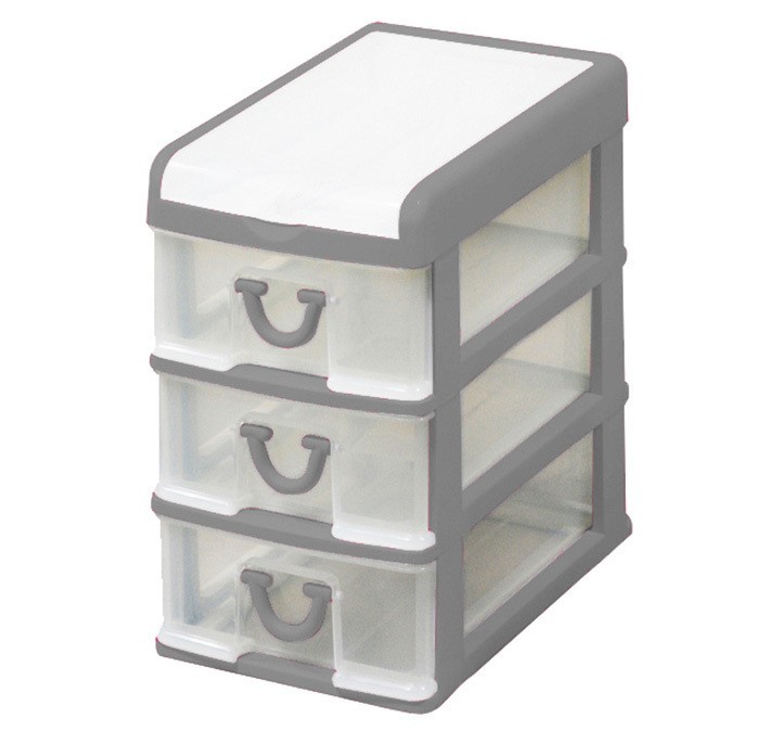Clear Nic Nack 3 Drawer With Hinged Lid - Grey