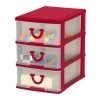 Clear Nick-nack 3 Drawer - Red
