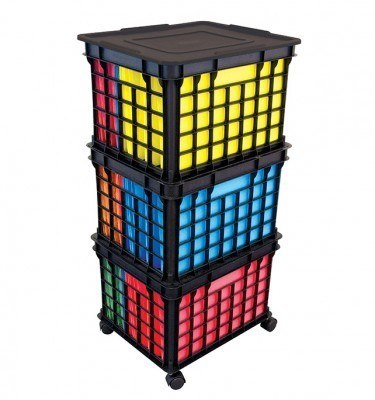 Stacking Black Crates With File Folders And Lid