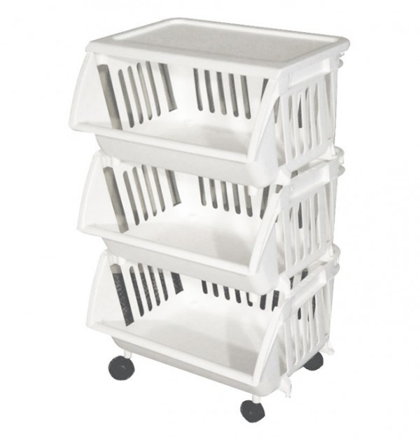 Stacking Basket white With Wheels